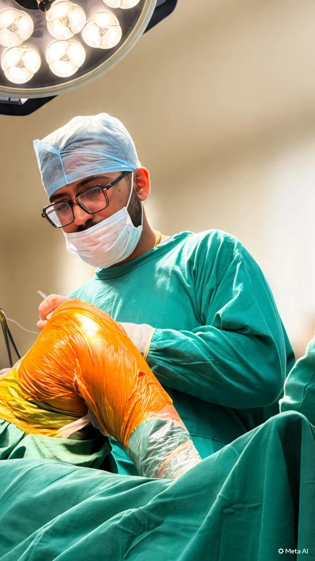 Dr. Naman Parakh in green scrubs in the operating room