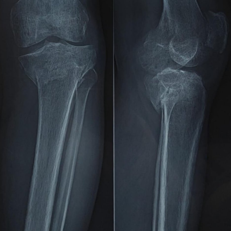 Pre-operative X-ray of a fracture below the knee